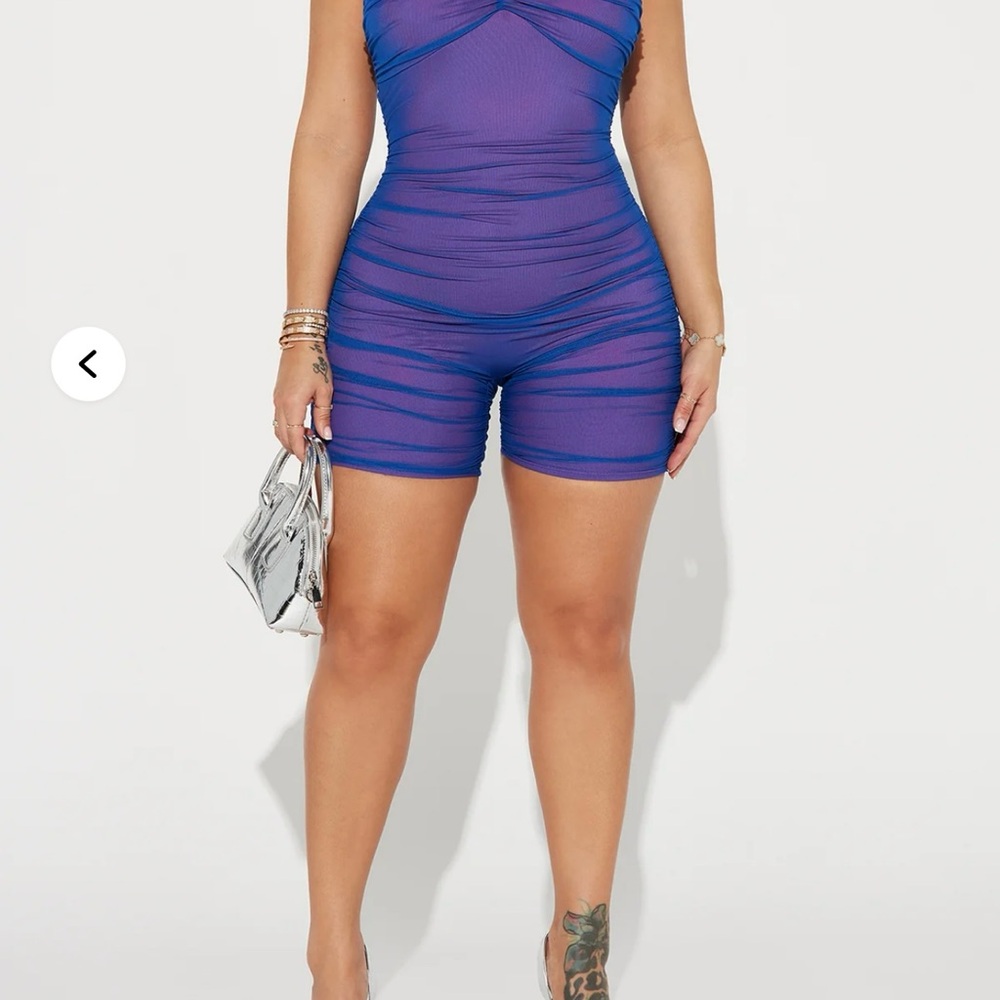 Fashion Nova Blue Strapless Jumpsuit